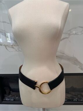 WCM New York Black Leather Waist Belt with Gold Ring Buckle